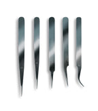 Set of 5 Stainless Steel Tweezers with Fine Point